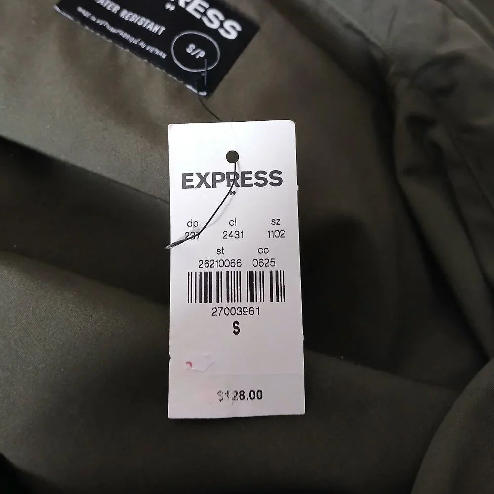 NWT Express Jacket Mens S Hunter Green Water Resistant Full Zip Pockets Lined